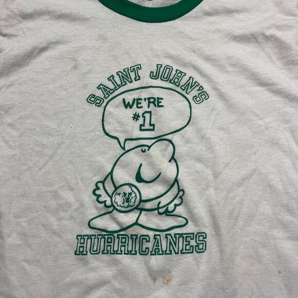 Vintage 80s Saint John's Hurricanes White/Green Ringer Shirt - Picture 2 of 4